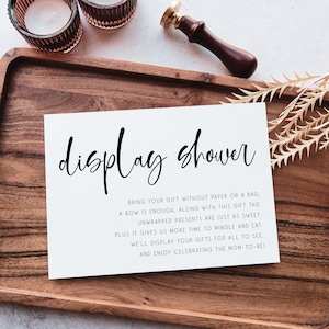 No Wrap Baby Shower Gift Tag, Don't Wrap Gifts Insert, Unwrapped Gifts on Display Enclosure Card, Clear Wrap Request, Wrap In Clear Label