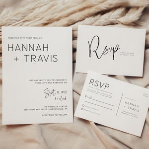 Minimalist Wedding Invitation Suite, Simple Invite, RSVP Card, and Details Set, Modern Marriage Design, Minimal Bride, Custom Templates, 014