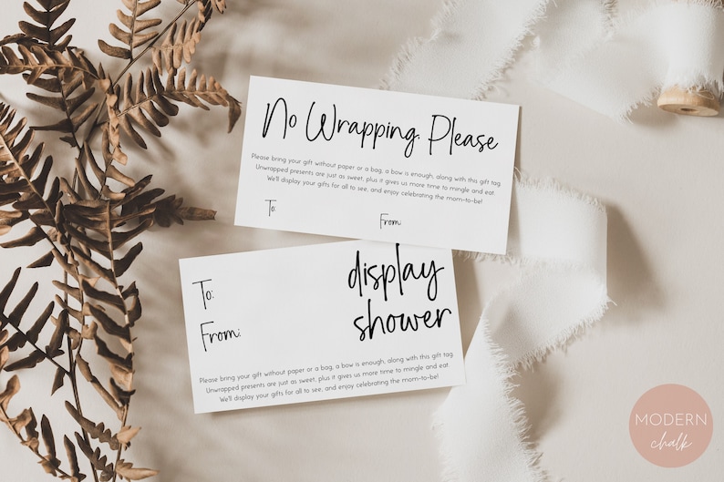 No Wrap Baby Shower Gift Tag, Don't Wrap Gifts Insert, Gifts on Display Card, Display Shower, No