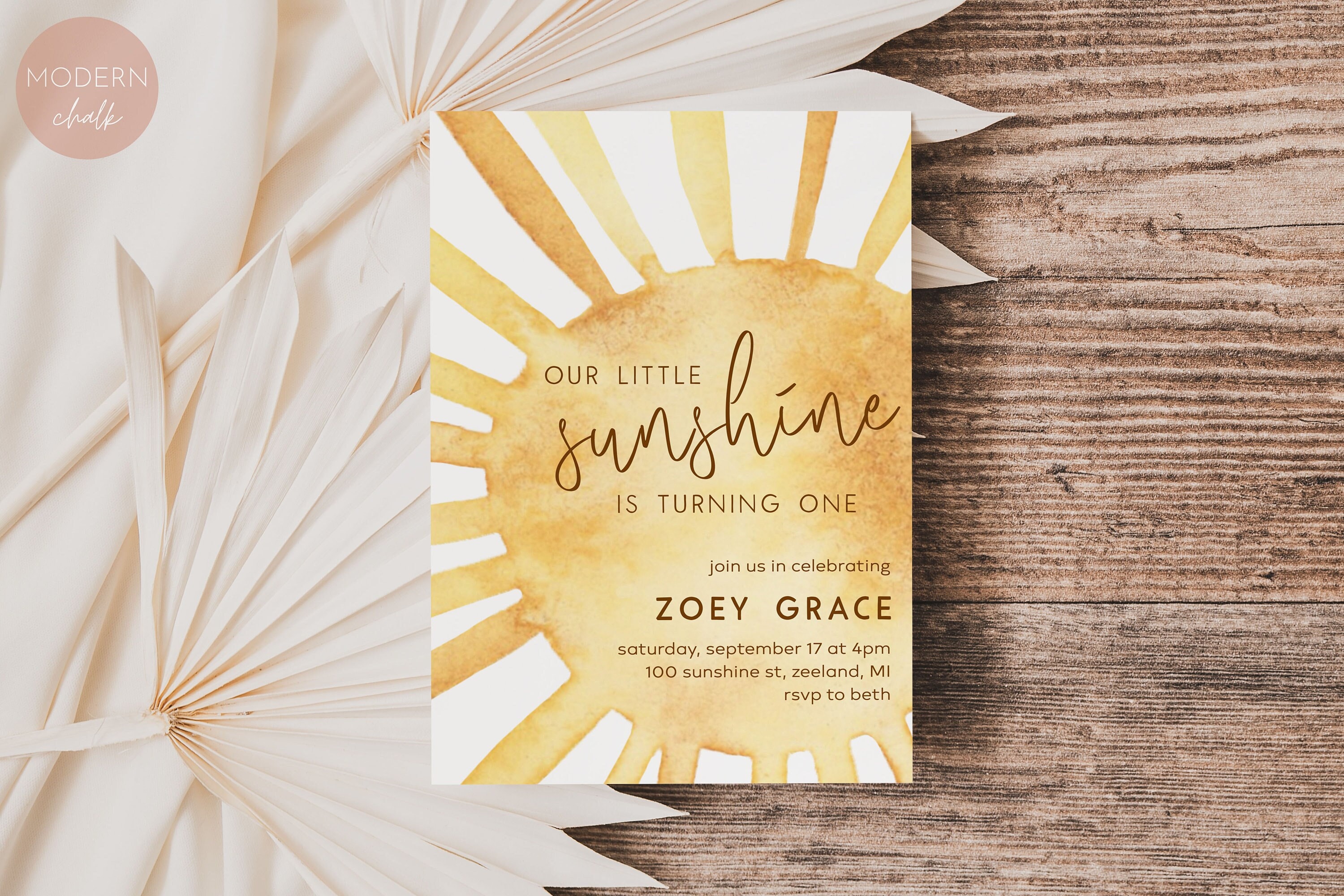 Sun First Birthday Invitation, Our Little Sunshine, You Are My Sunshine