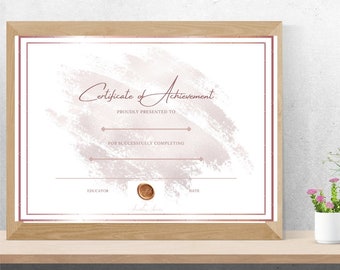 Plantilla de certificado editable, certificado de aprovechamiento del curso, descarga digital