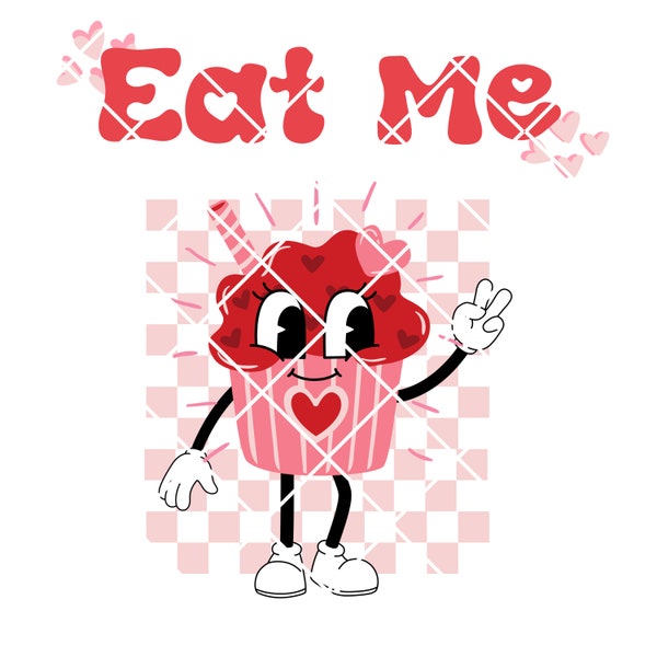 Retro Valentine Cupcake PNG Instant Digital Download, Love, Heart, Cute, Groovy, Trendy, Valentines Day, T shirt Design, Instant Download