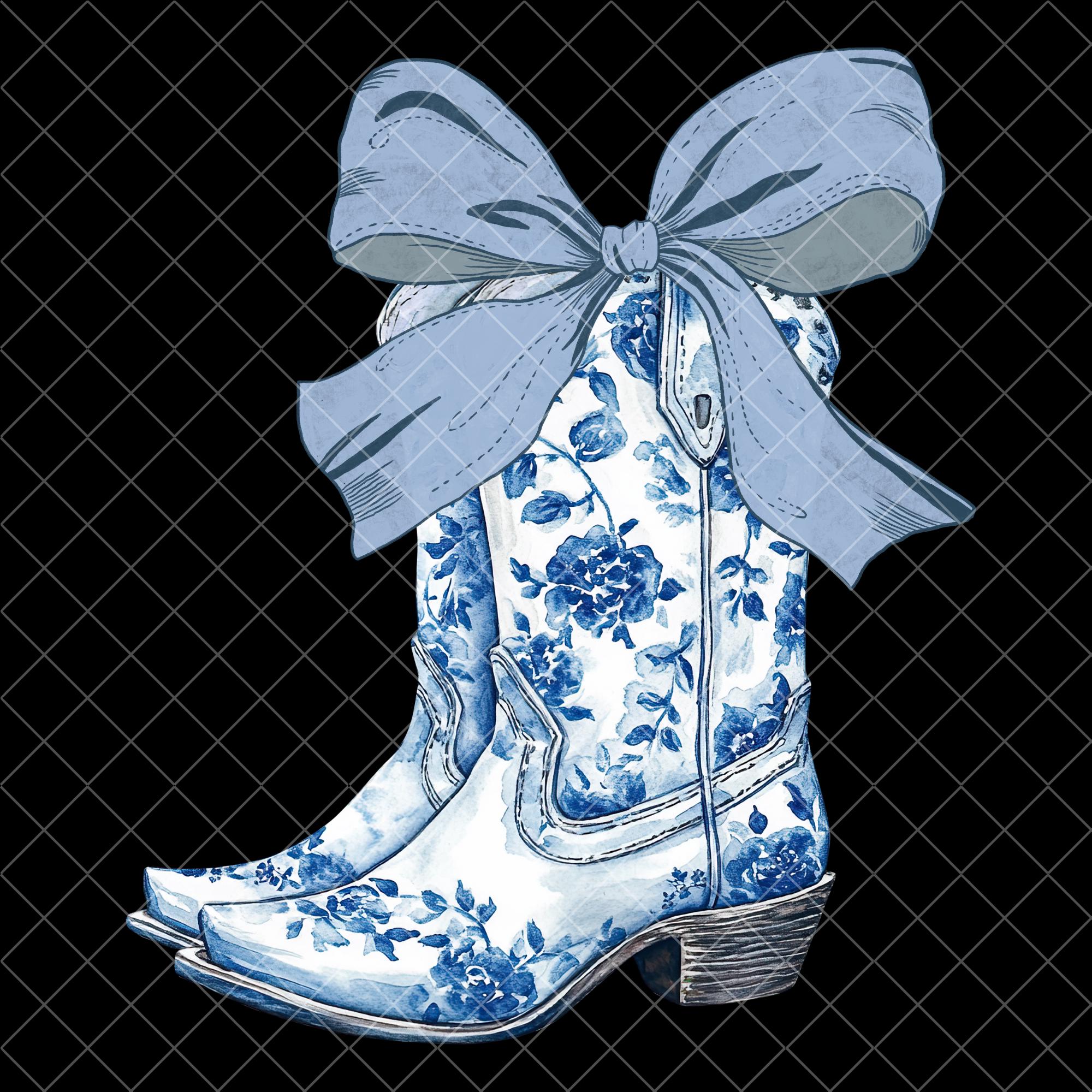 Chinoiserie Cowgirl Boots PNG, Blue Floral Design (digital Download) - Etsy