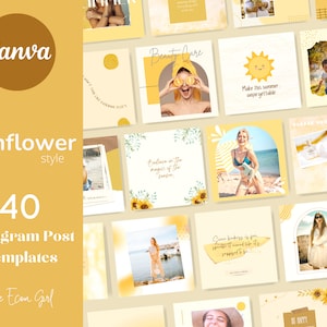Instagram Post Templates | 100% Customizable on Canva | Sunflower Style | Primary Color Tone: Yellow | The Ecom Girl