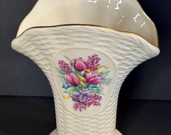 Vintage LENOX USA Basket Weave Floral Design Vase 1970s-1980s