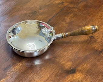 Vintage Bread Crumb Catcher, Silent Butler, Ash tray, Silver-Plated Footed, wood handle, hinged lid