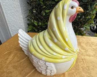 Sunny Italian hand-painted ceramic "hen on nest" serving dish