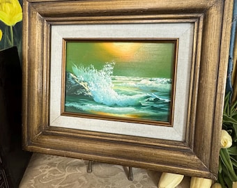 Vintage oil painting of crashing sea wave