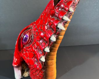 Vintage Red Dragon Head decor, stamped "JR 99"
