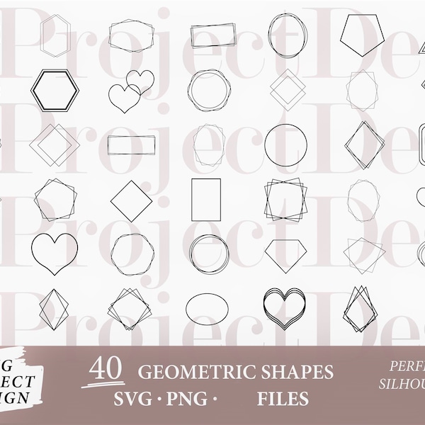 40 geometric shapes svg, geometric frames svg, triangle svg, rectangular svg, diamond shape svg, heart svg, circle svg, wedding frame svg