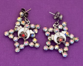 Vintage Abstract Rhinestones Star Moon Dangle Earrings - G40