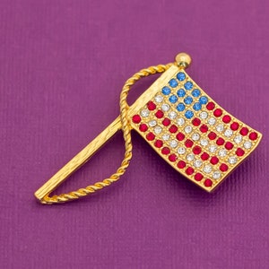 Vintage USA Flag Fourth of July Rhinestone Brooch- Q1