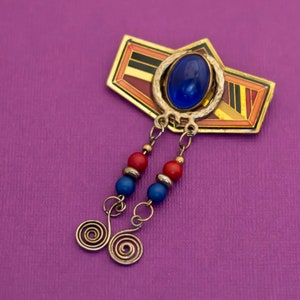 Vintage Art Deco Blue Gemstone Gold Tone Brooch - Q2