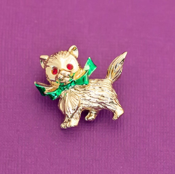 Vintage Mid Century Small Dog Gold Tone Brooch - … - image 1