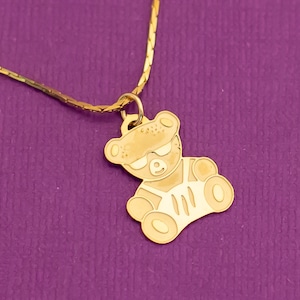 Vintage Teddy Bear Gold Tone Pendant Necklace 17 1/2 Inches - Q19