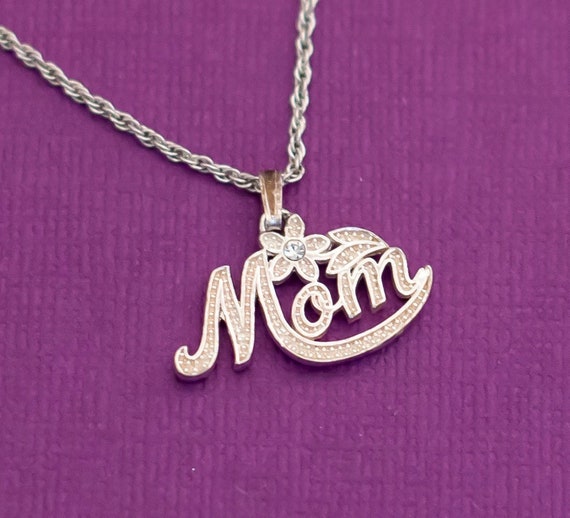 Vintage Mom Floral Silver Tone Pendant Necklace b… - image 1