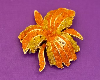 Vintage Orange Palm Tree Tropical Brooch - Q40