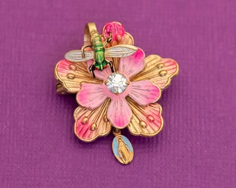Broche Art Nouveau Française 18K Or Et Diamants - Fleurs D'Œillet - Occasion