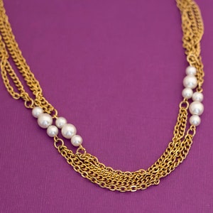 Vintage Victorian Pearl and Gold Tone Necklace 58 Inches - Q21