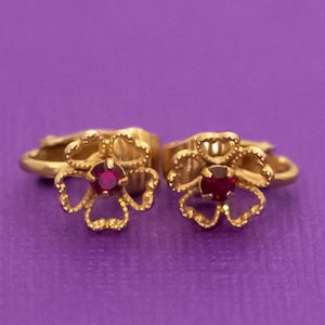Vintage Jugendstil Liebe Herz Blütenblätter Floral Gold Ton Ohrclips - Q29