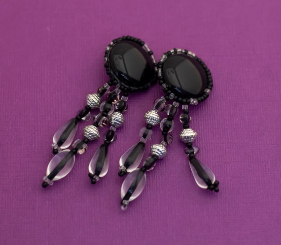 Vintage Gothic Black Clip On Earrings - Q12