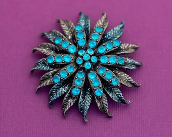 Broche Vintage Florale Avec Strass Facettés Mauve Et Bleu Clair - Modèle 339 - Occasion