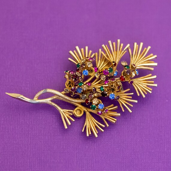 Broche Vintage Motif Feu D'artifice Et Perle En Métal Doré - Occasion