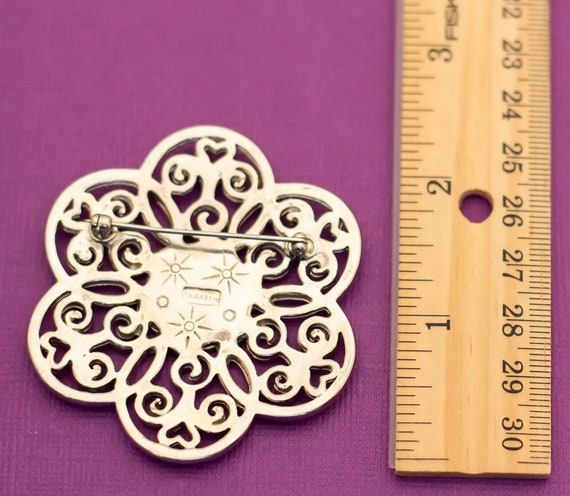 Vintage Floral White and Silver Tone Brooch by Tr… - image 2