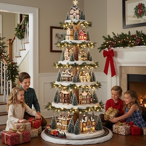 Kerstdorp Display Boomstandaard & Platform: DIY Houtbewerkplan, 66in / 170cm Hoog, CNC Bestanden, PDF Download