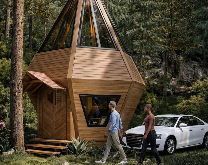 Featured listing image: DIY Wooden Tiny House Plans: Cabin House Blueprint