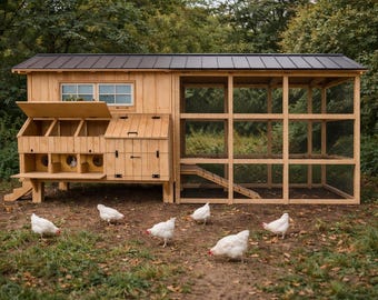 Große Hühnerstall-Pläne für 10–20 Hühner – Bauplan für einen begehbaren Hühnerstall im Garten – Sofortiger PDF-Download inklusive Auslauf