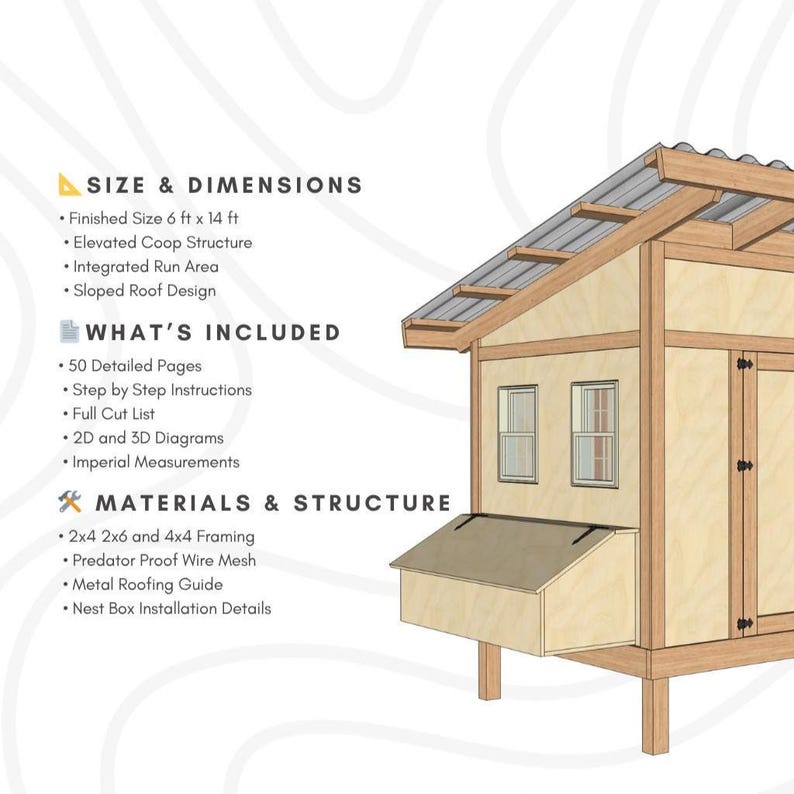 Walk-in Chicken Coop Plans With Large Run, DIY Hen House Design for 15 ...