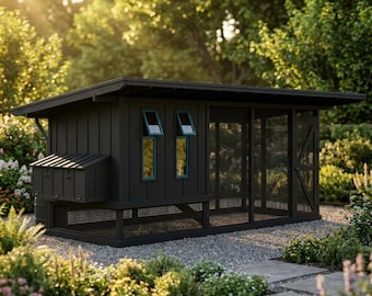 8x20 ft Modern Chicken Coop Building Plans | Sloped Roof Coop Blueprints for 15-20 Hens | Backyard Poultry House PDF Digital Download