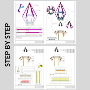 May include: A step-by-step guide for building a hexagonal gazebo. The diagrams show the construction process, including the placement of beams, supports, and reinforcement elements. The text includes the words "STEP 5" and "STEP 6".