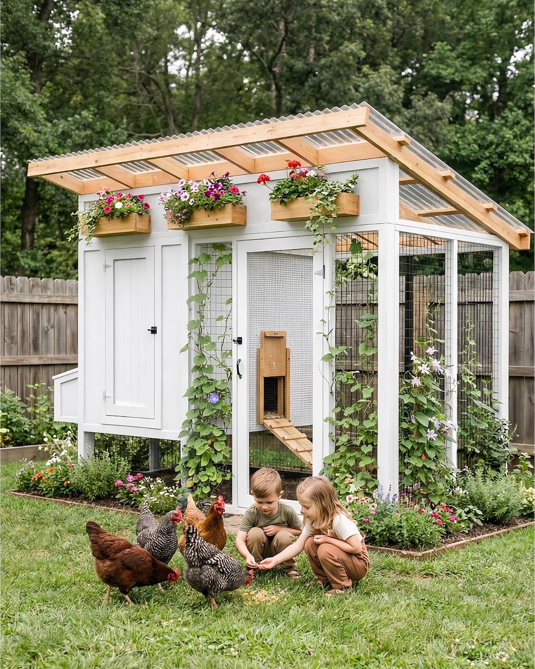 Walk-in Chicken Coop Plans With Large Run, DIY Hen House Design for 15 ...