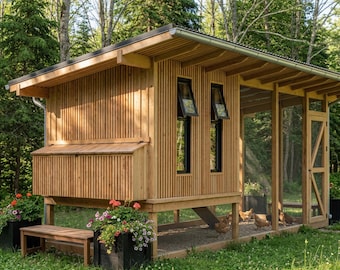 Chicken Coop Plans for 15-20 Chickens: Build a Walk-In 8x20 ft Modern Wooden Hen House with Run – Printable PDF Instant Download