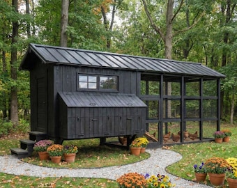 Large Walk-In Chicken Coop DIY Plans: 5x20ft Poultry House with Run, Digital PDF Download