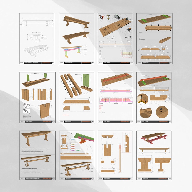 DIY 12 Ft Wooden Picnic Table & Bench Plans: Outdoor PDF Download - Etsy