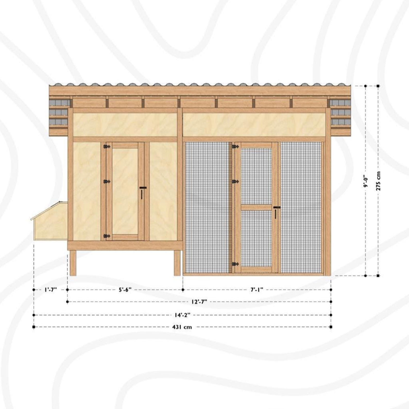 Walk-in Chicken Coop Plans With Large Run, DIY Hen House Design for 15 ...