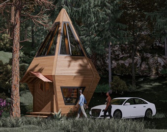 Wooden Diamond Cabin Blueprint: DIY Tiny House plans.