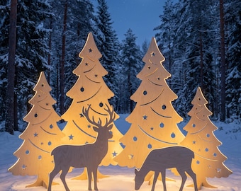 Christmas Yard Decor Stencil Bundle, Santa Sleigh Reindeer & Nativity Outdoor Silhouette Template, Svg Dxf PDF Laser CNC Cricut Cut File