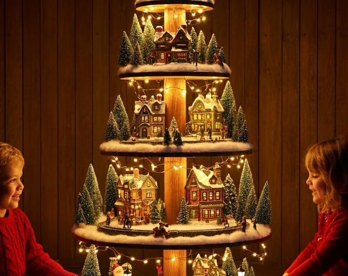 Featured listing image: DIY Christmas Village Display Tree PDF Plans- 3D Plans, CNC cutting files,
