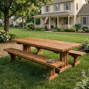DIY 12 ft Wooden Picnic Table & Bench Plans: Outdoor PDF Download