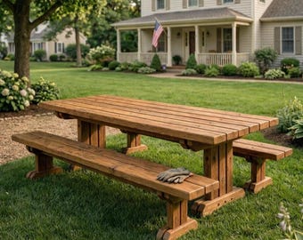 DIY 12 ft Wooden Picnic Table & Bench Plans: Outdoor PDF Download