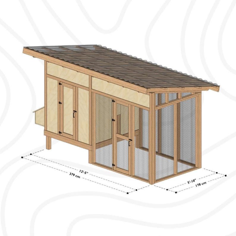 Walk-in Chicken Coop Plans With Large Run, DIY Hen House Design for 15 ...