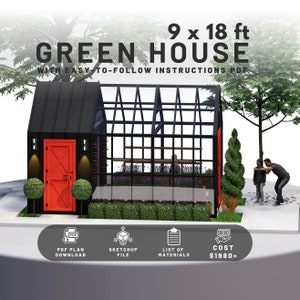 DIY 9x18ft Garden Modern Greenhouse Shed plans with Comprehensive Material List and Visual Assembly Guide