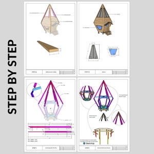 May include: A step-by-step guide to building a small, triangular house. The guide includes detailed diagrams and instructions for each step of the construction process. The house is designed to be a unique and modern dwelling.