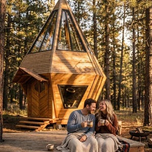 Tiny Cabin Plans PDF: 202 sq ft Hexagon Cabin with Loft, DIY Small Cabin Blueprints, Instant Download image 1