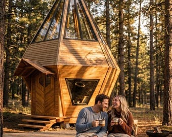 Tiny Cabin Plans PDF: 202 sq ft Hexagon Cabin with Loft, DIY Small Cabin Blueprints, Instant Download