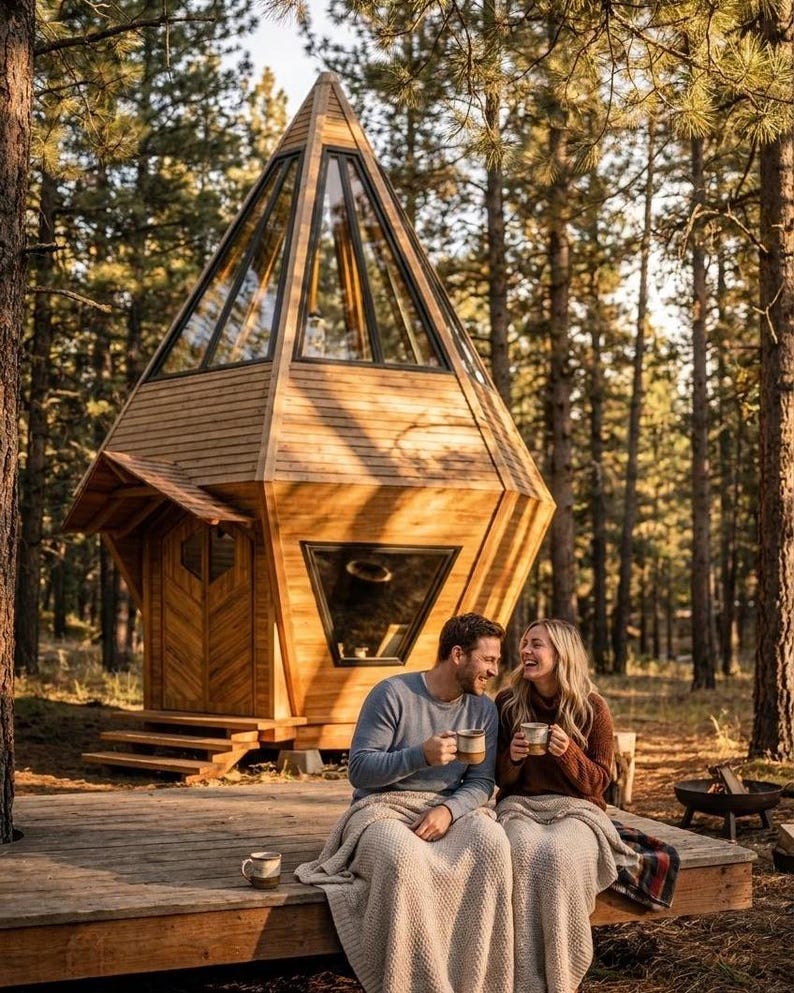 Tiny Cabin Plans PDF: 202 sq ft Hexagon Cabin with Loft, DIY Small Cabin Blueprints, Instant Download image 1